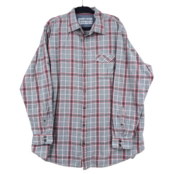 DKNY Jeans Other - DKNY Jeans Plaid Button Down Shirt Mens 2XLT 100% Cotton Gray Red
